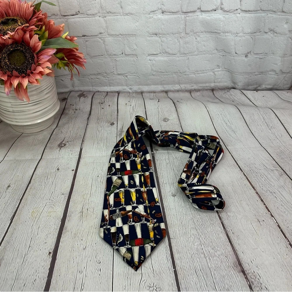 nicole miller 1995 vintage silk tie beer and pretzels